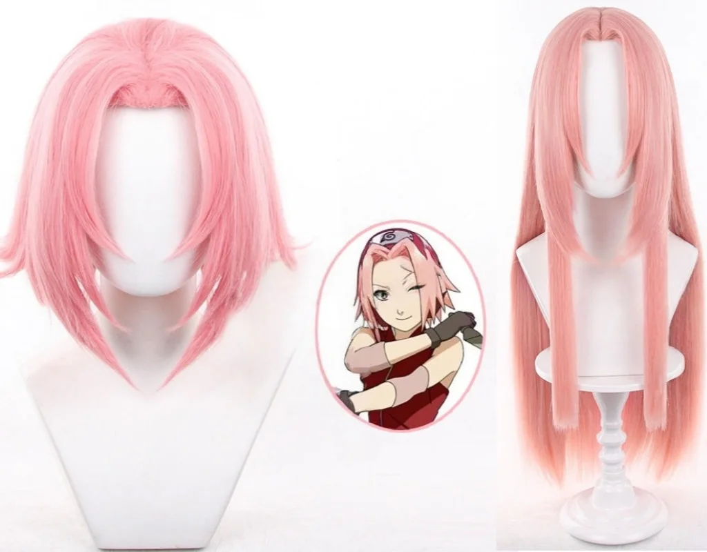 

Haruno Sakura Cosplay Wig Short Pink Wig Anime Heat Resistant Synthetic Wigs for Halloween Carnival Party Costume Hair + Wig Cap