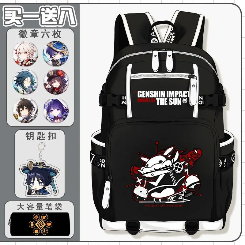 Genshin Impact Element For Boys Raiden Shogun Hu Tao Elementary Middle School Lightweight Double Shoulder Bag Large Capacity A