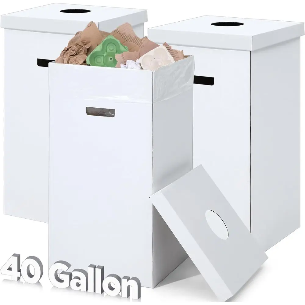 

Set of 3 Disposable & Reusable Cardboard Trash Cans with Lids, 40 Gallon Capacity, Ideal for Recycling, Parties & Events
