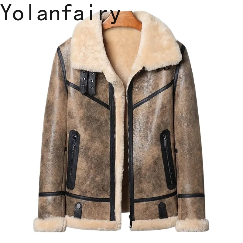 

YOLANFAIRY натуральный овечий мех, мужская одежда, зимняя теплая куртка из натуральной овчины, модные мужские меховые куртки casaco