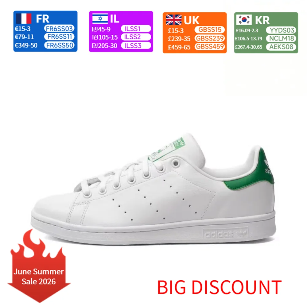 adidas Originals STAN SMITH Synthetic Leather Green Tail Slip-Resistant Cushioning Low-Top Tennis Shoes Unisex Style FX5502