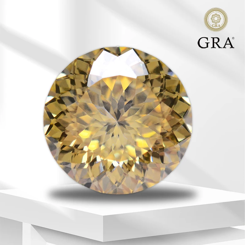 

Moissanite Stone Yellow Color Round Shape 100 Faceted Cut Lab Grown Diamond for DIY Jewelry Making with GRA Report