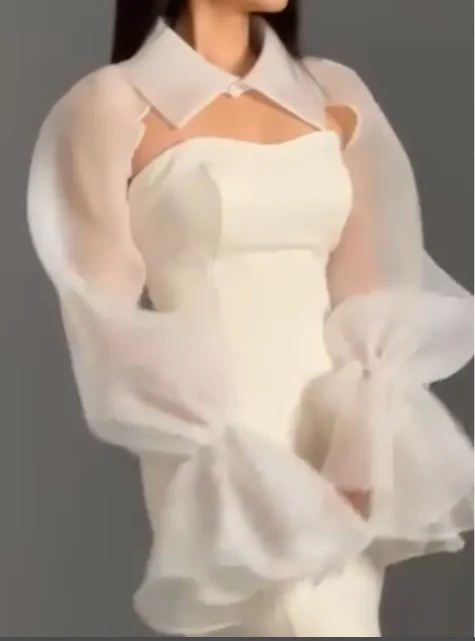 

Organza Wedding Boleros Long Sleeves with Collar Bride Shrug Bridal Cape Formal Party Women Jacekt Custom Made