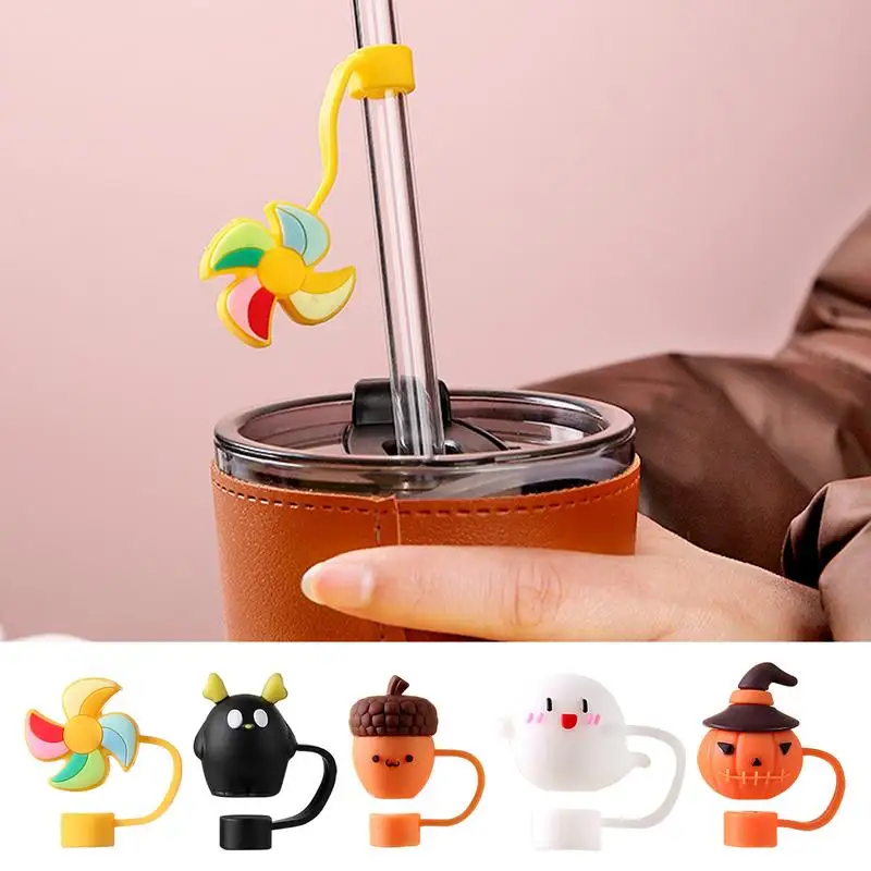 Cute Straw Toppers For Tumblers Reusable Drinking Dust Plugs Set Cute Dust-Proof Silicone Accessories Reusable Drinking Dust