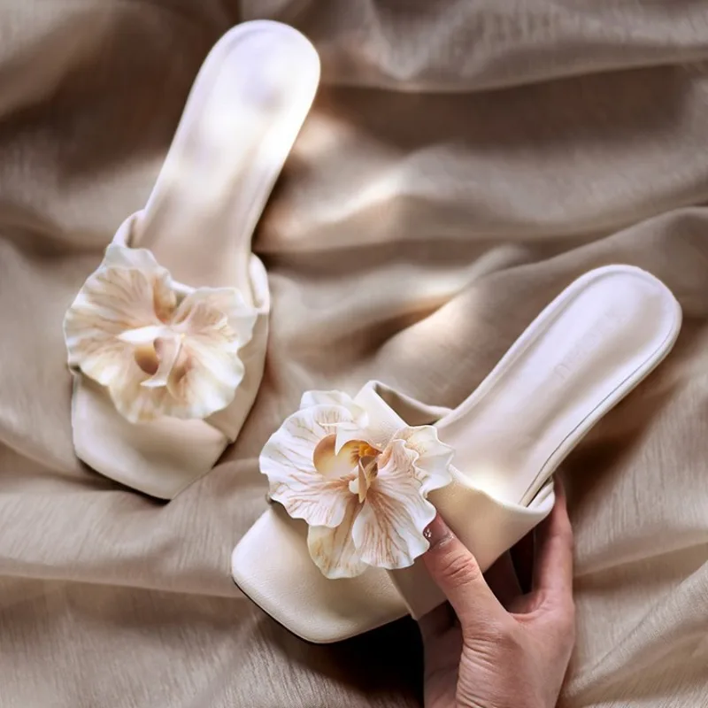 

2025 Summer Open Toe Women's Slippers Fashion Outdoor Floral Dress New Elegant Best Seller Light Non-Slip Comfortable High Heels