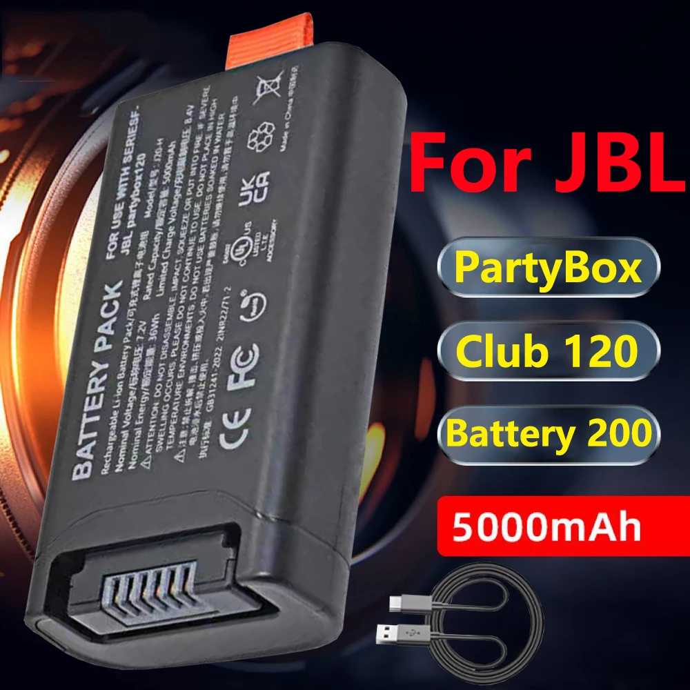 

Сменный аккумулятор емкостью 5000 мАч для JBL Battery 200, совместимый с портативным динамиком JBL PartyBox Club 120 с зарядной частью типа C