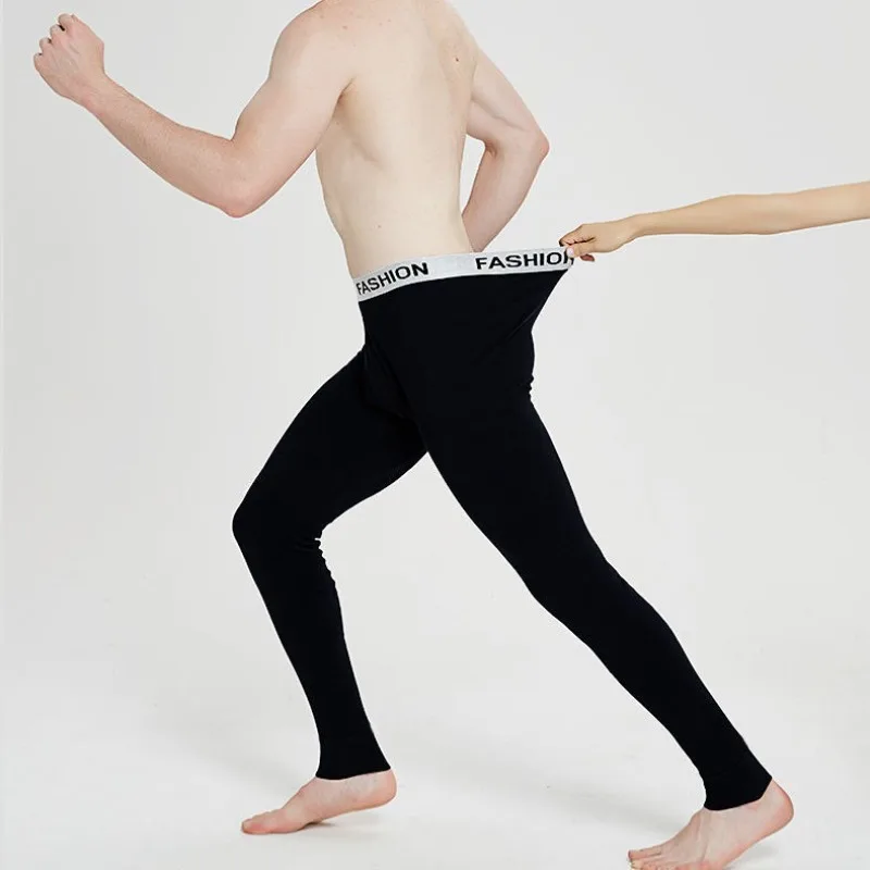 Mens Thermal Long Johns Double-sided Thin Fleece Slim Fit Base Layer Pants Elasticity Close-fitting Coldproof Leggings Bottoms