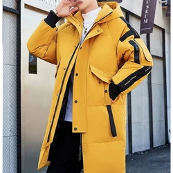 2023 New Winter Men Mid-Length Hooded down Coat with Fashionable Design White Duck down for Cold Weather Thick Parkas