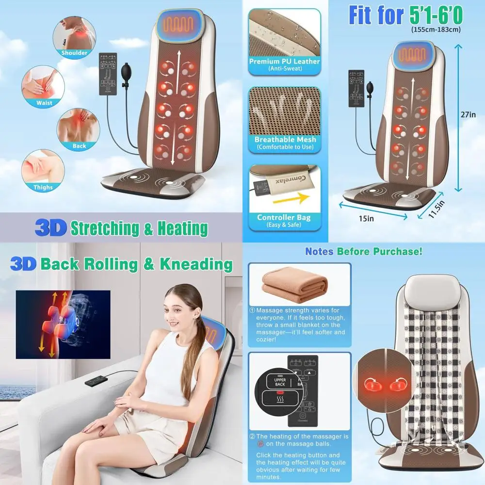 

Массажер-подушка с подогревом для шиацу, глубоким разминанием тканей, вибрацией, для облегчения боли в спине и бедрах, из искусственной кожи, с двумя адаптерами