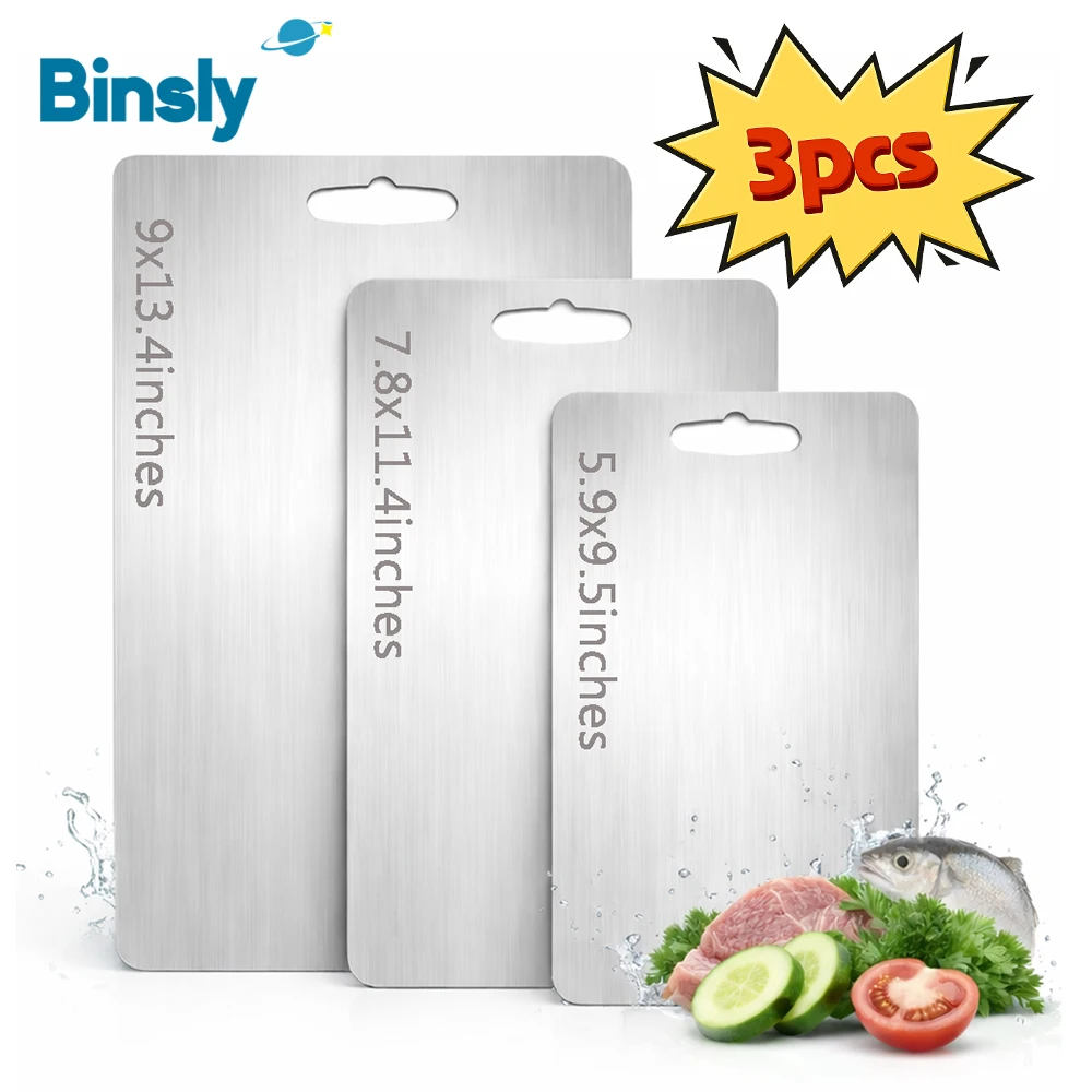 

3-Piece Stainless Steel Chopping Board Set Double-Sided Metal Cutting Board Counter Board for Kitchen Fruit Vegetable Cutting