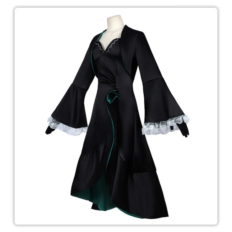 Anime Sunaookami Shiroko Cosplay Costume Black Coat Large Hem Dress Gloves Full Set for Women Halloween Party Role Play Outfits