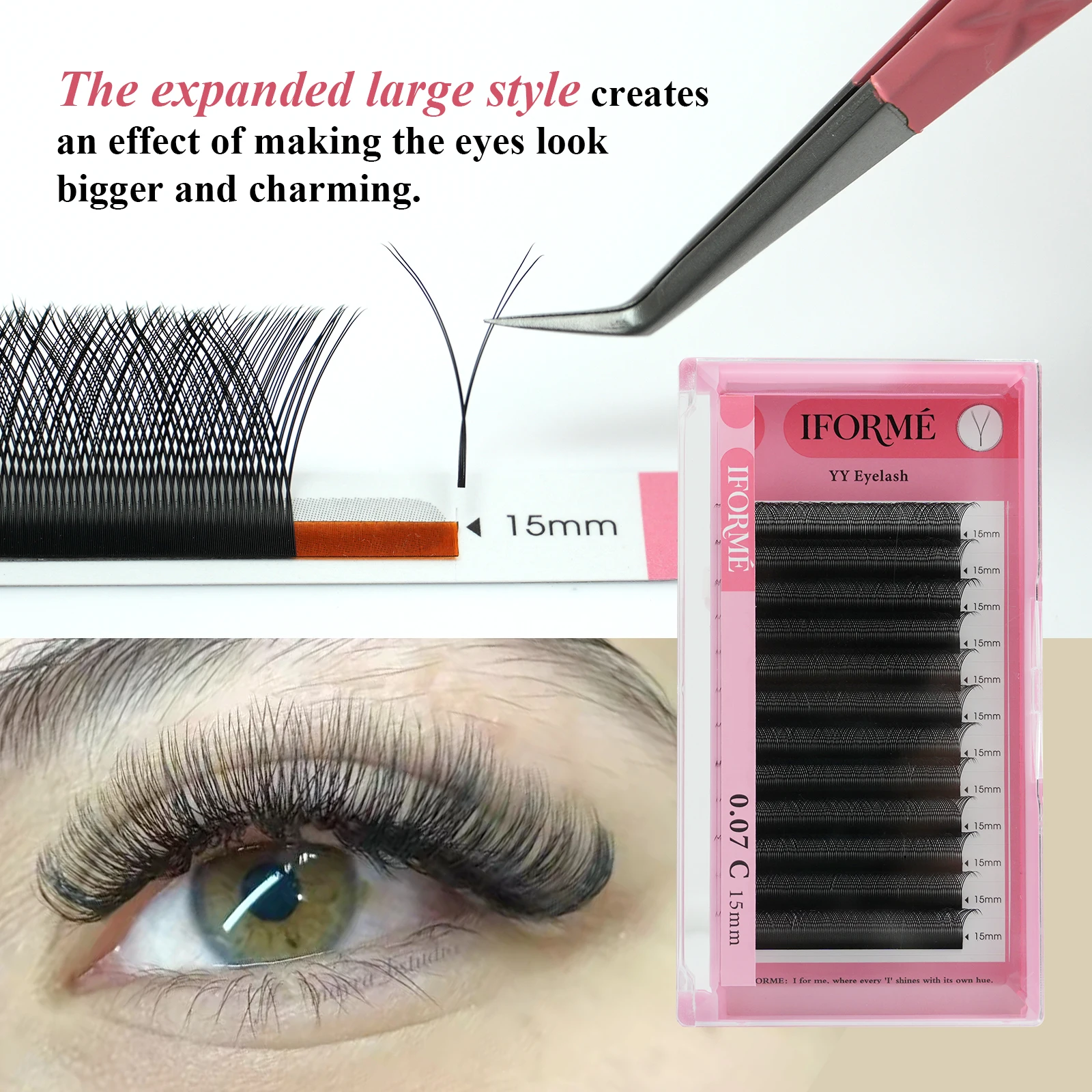 YY Shape Eyelash Extension Premade Volume Fans Two Tips Y-Shaped False Eyelashes C/D Curl 12 Rows