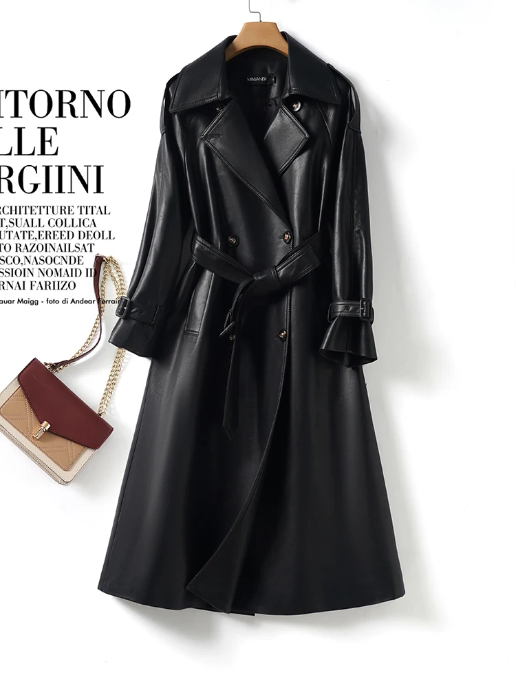 Real Leather eepskin Coat Women's Mid-Length Loose Sle Autumn Faion Outerwear Warm Profional Look Polyester 