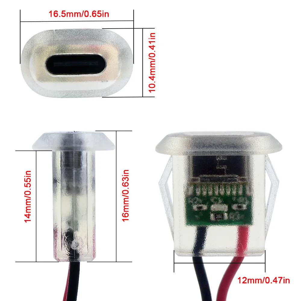 Prise de Charge USB Type C 5A، 2 Broches، avec plaque lumineuse LED، Port d'alimentation USB-C étanche، موصل أنثى TYPE- #6