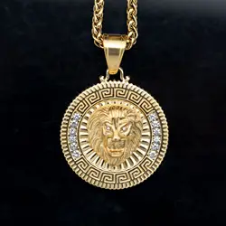 Hip hop New Men's Lion King Tag Personalized Men's Jewelry 316L Stainless Steel with rhinestone Necklace pendant Jewelry