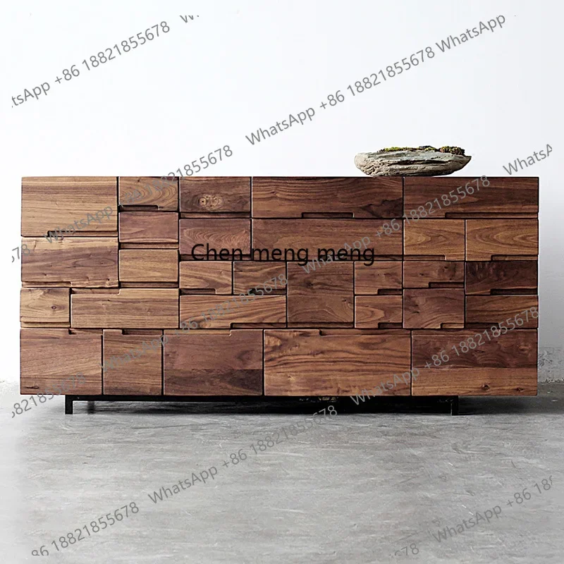 H Surprised Silent Wind Black Walnut Multi-Bucket TV Cabinet Nordic Solid Wood Sideboard Storage Simple and Modern