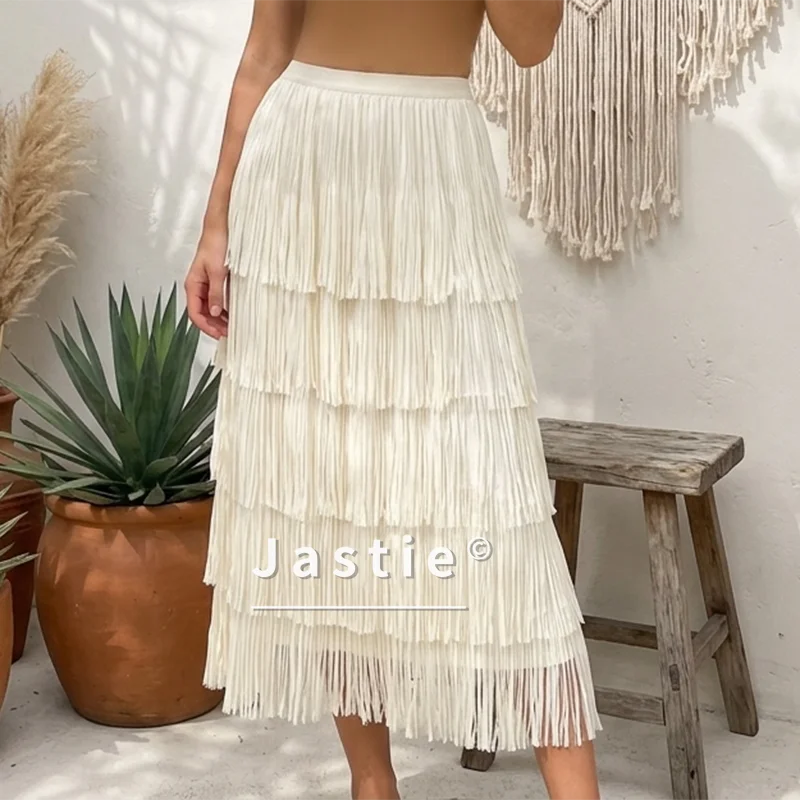 Pleated Tiered Long Skirt Women Summer Boho Aesthetic High Waist Maxi Skirts Fairycore Kawaii A Line Cake Jupe Femme Faldas