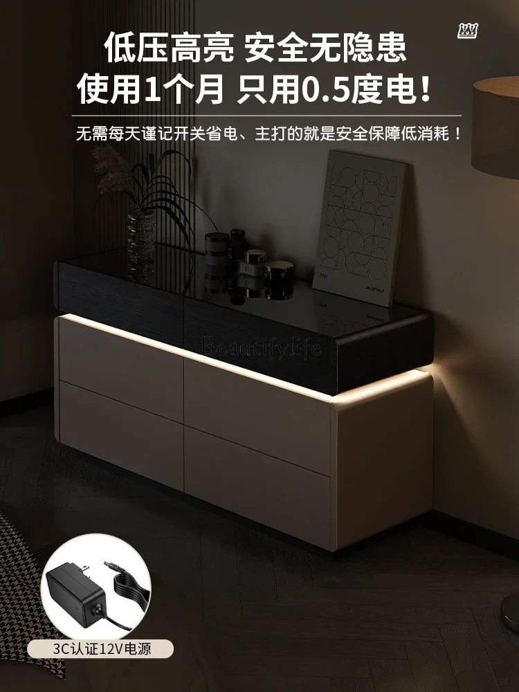 FG10*Italian minimalist solid wood bedside storage cabinet combination, simple drawer cabinet against the wall