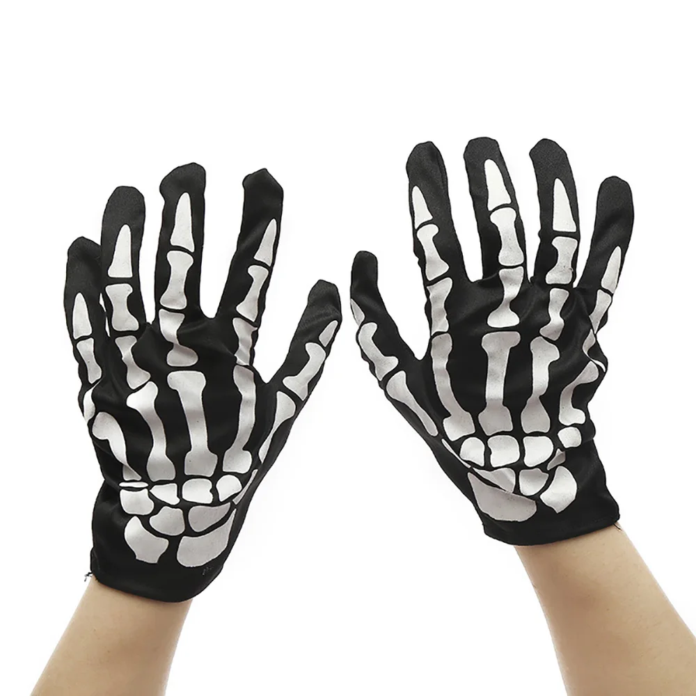 1 Pair Halloween Skeleton Gloves Unisex Adult Full Finger Short Gloves Women Stretch Cosplay Goth Mittens Party Accessories