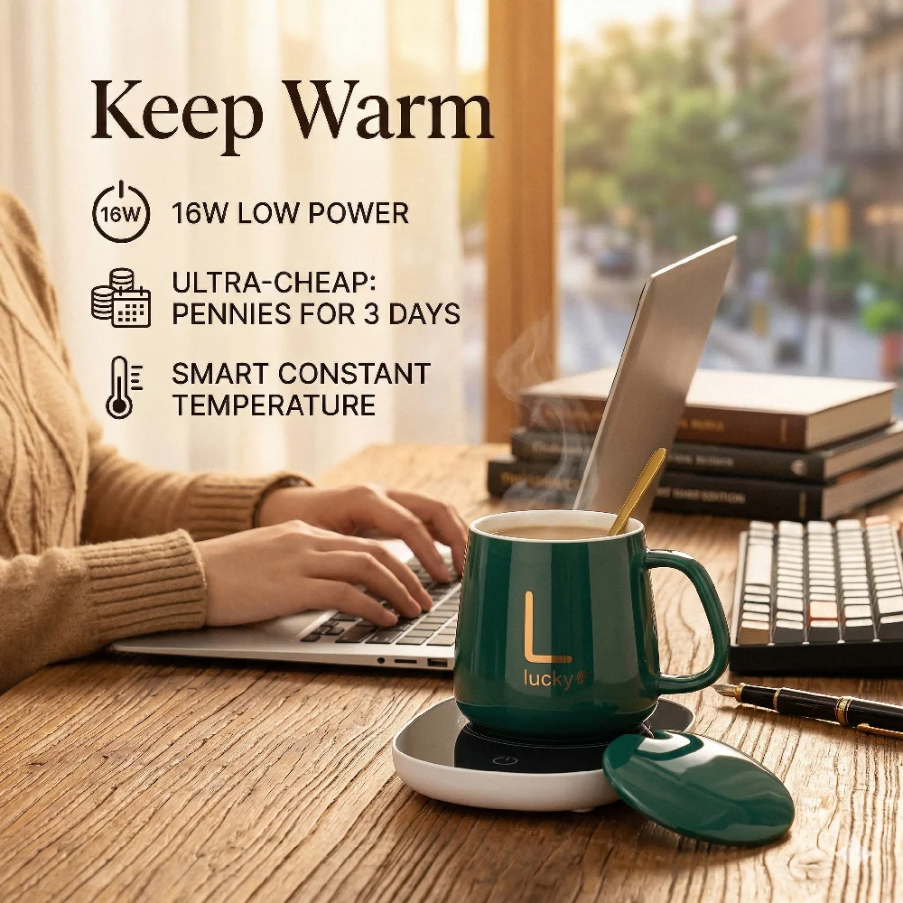 

14oz Smart Ceramic Mug Warmer Constant Temperature 55C Coffee Cup Heating Plate Gravity Induction Auto On Off Christmas Gift Set