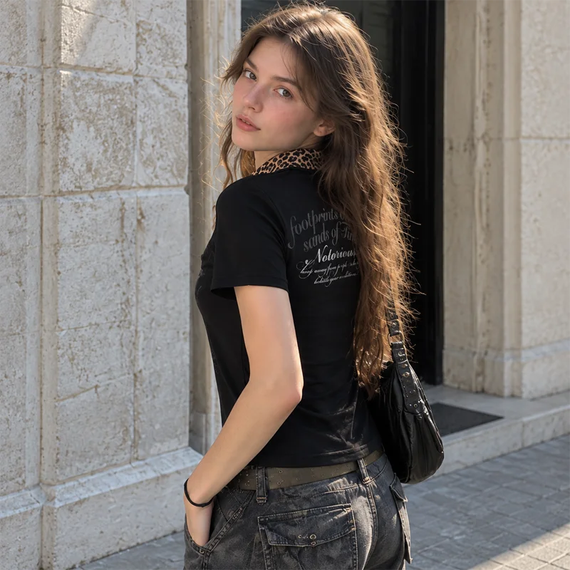 Women Black Polo Shirt Leopard - Wallpaper ulasan dan harga