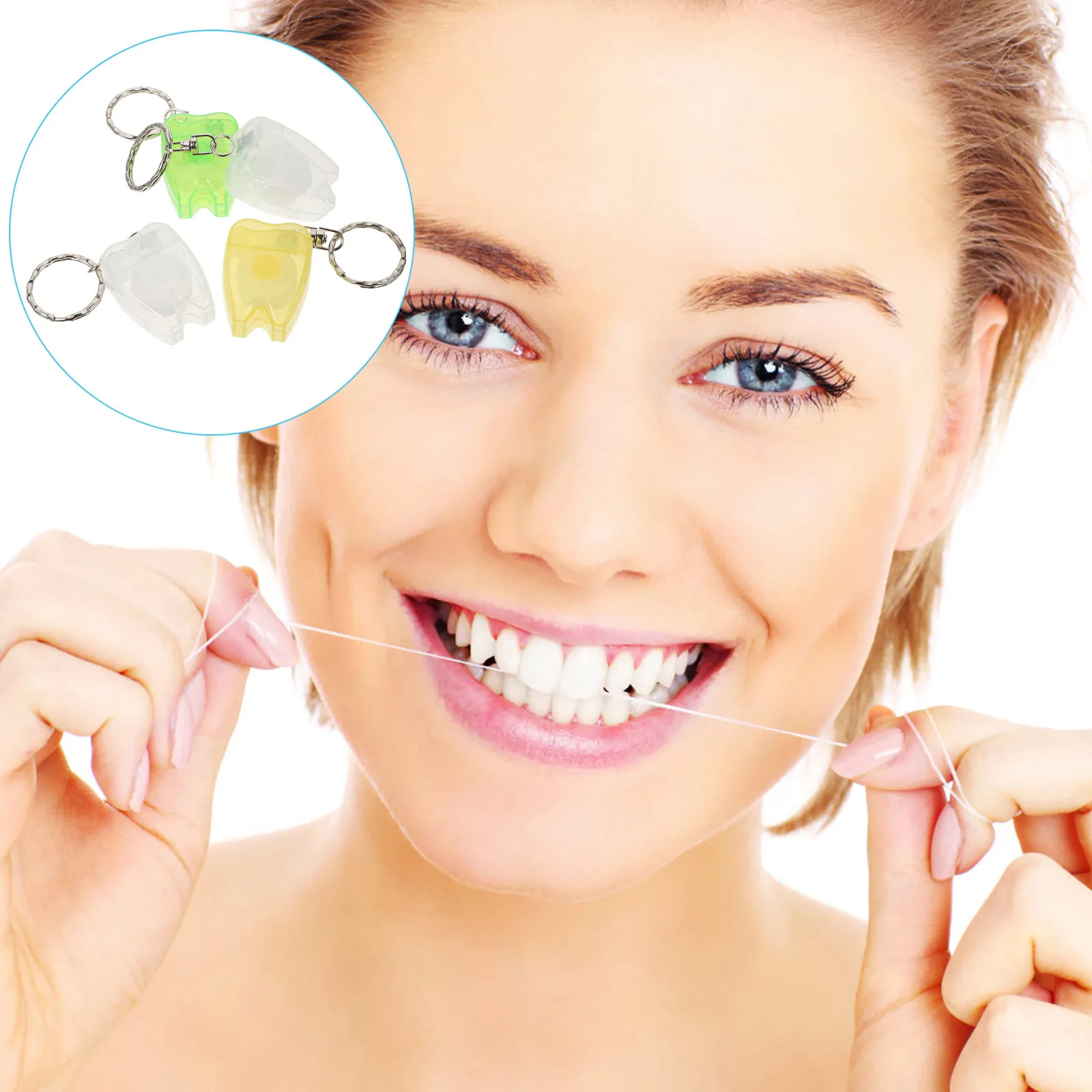 4Pcs Floss Picks Keychain Dental Floss Stick Portable Oral Care Tool Freshens Breath Deep Cleans Between Teeth Gums