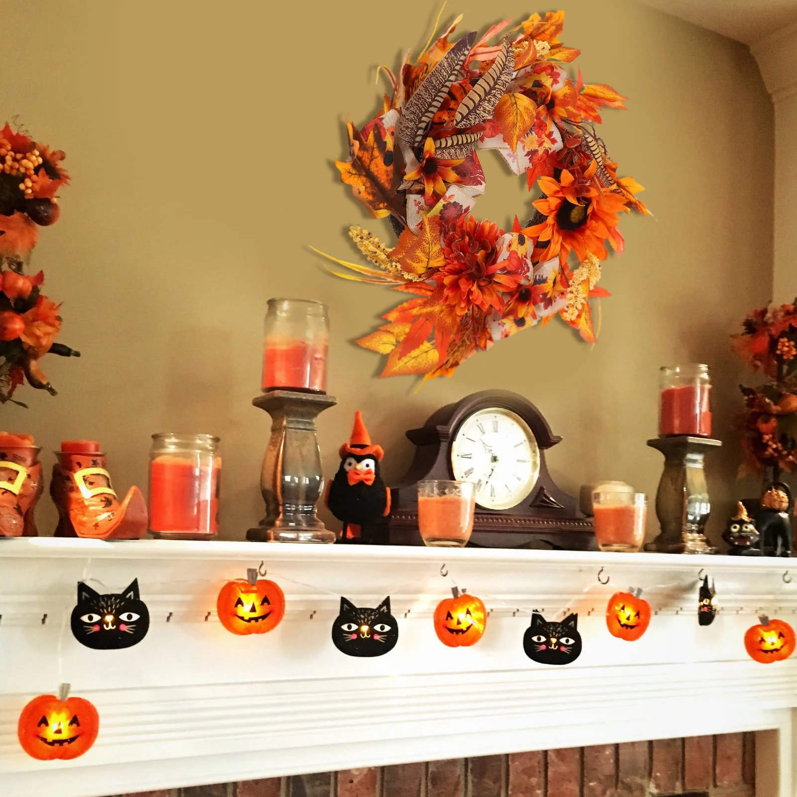 

Maple Leaves Wreath Thanksgiving Decor Fall Garland Door Wall Hanging Harvest Festival Autumn Wreath Front Yard Fence