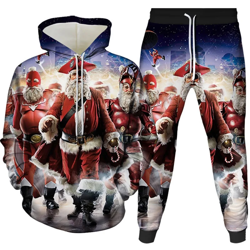 Christmas Santa Claus 3D Cartoon Print Tracksuit Set Man Woman Hoodies+Pants 2pcs Sets Fashion Sportwear kids Pullover Clothes