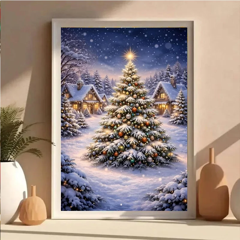 AB 5D DIY diamond painting kit featuring a landscape Christmas tree design—an ideal choice for beginners.