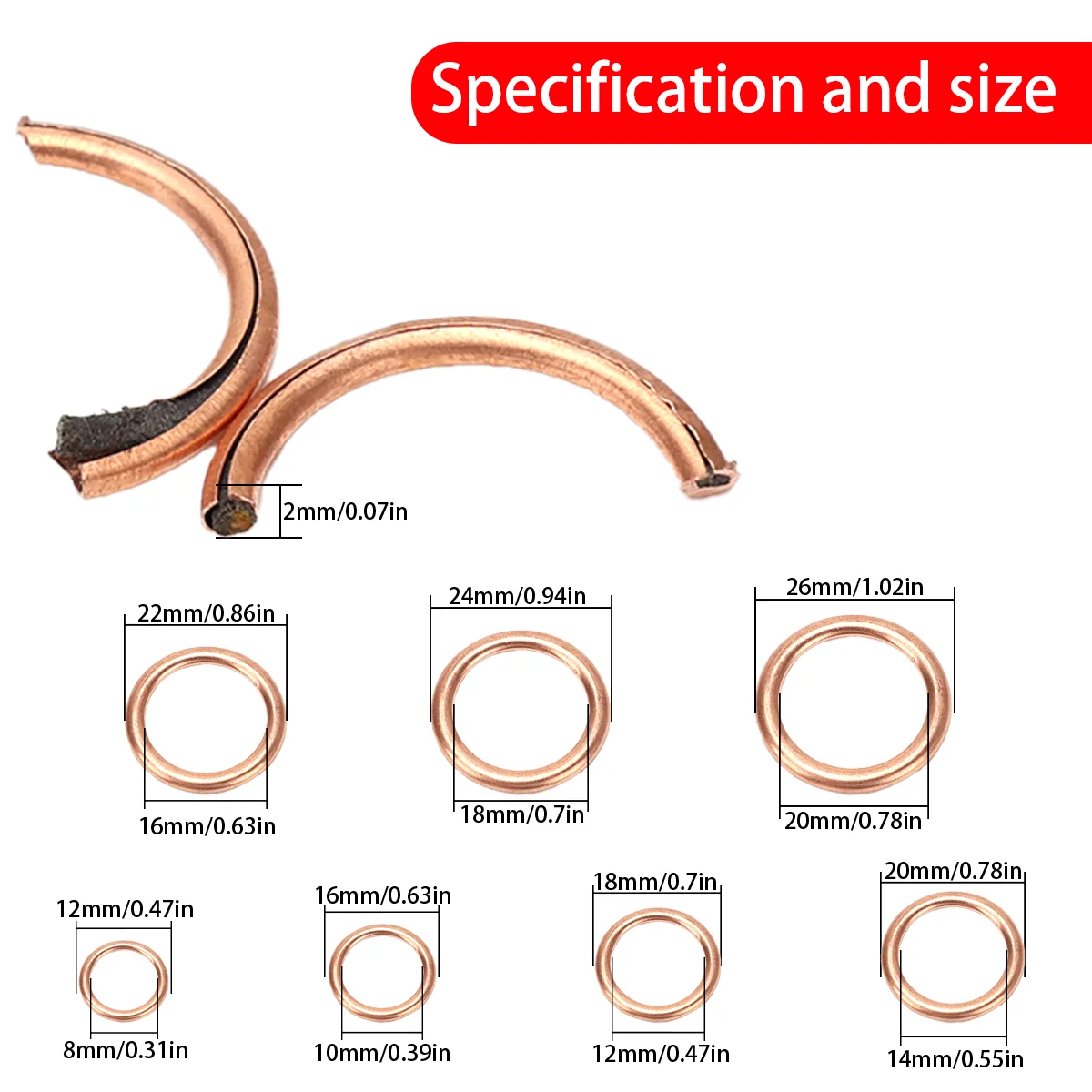 110pcs Copper-Clad Cotton Gaskets, Compression Sealing Gaskets, Suitable for Automotive Oil Drain Plugs and Compression Washers.