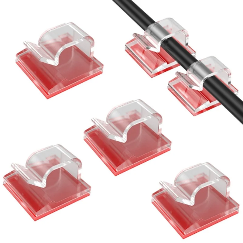50PCS Transparent USB Cable Organizer Wire Holder Cable Menagment Desk Cable Holder Self-adhesive Wall Mounted Hook RXQ11