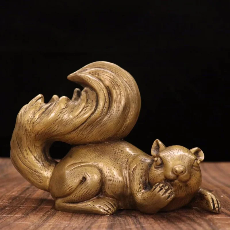 Brass Squirrel Desktop Fun Animal Ornaments Study Office Living Room Decorations Bronze Crafts Collectibles