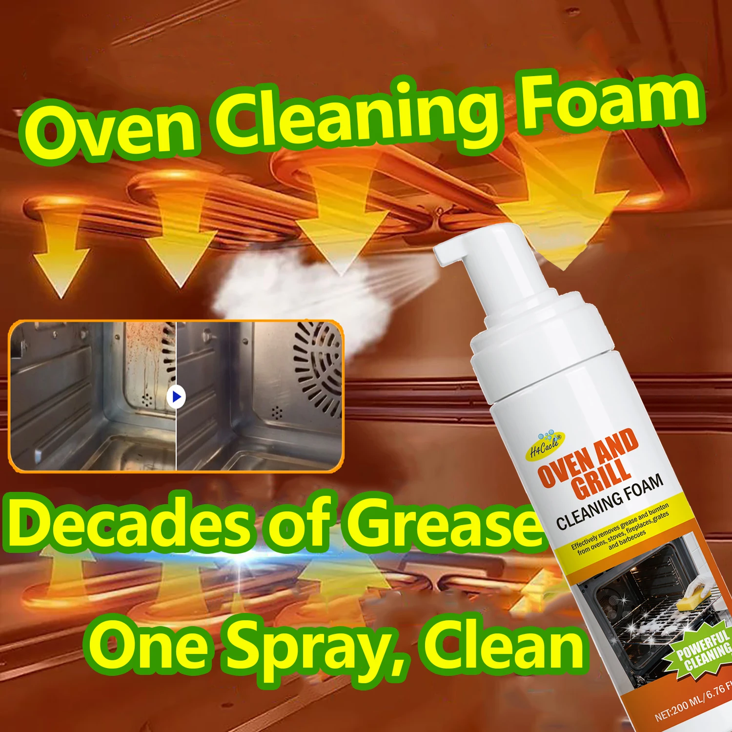 

Очиститель для гриля из пены | Инструмент для чистки уличного гриля | Пенный очиститель для кухни | Средство для чистки бытовых плит и вытяжек