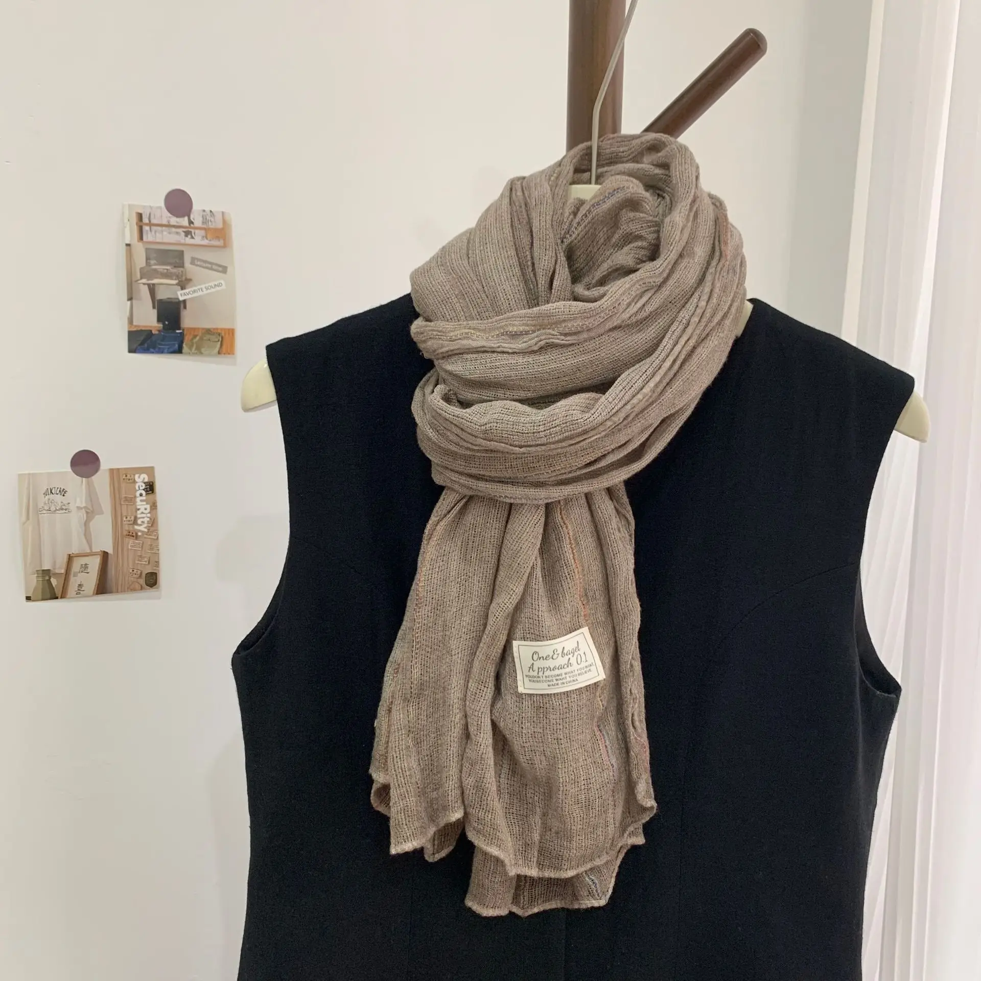 

Scarf Women's New Spring and Summer Literary Color Strips Thin Cotton Linen Scarves High-end Versatile Thermal Shawls