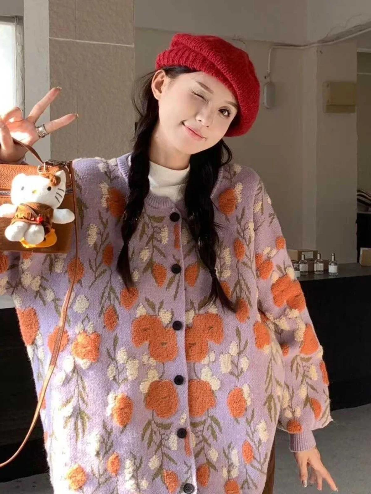 Plus Size Strickjacke Pullover Herbst Winter Lazy Sle 3D Flower Long Sve Vielseitiges Top für Plus Size Damen