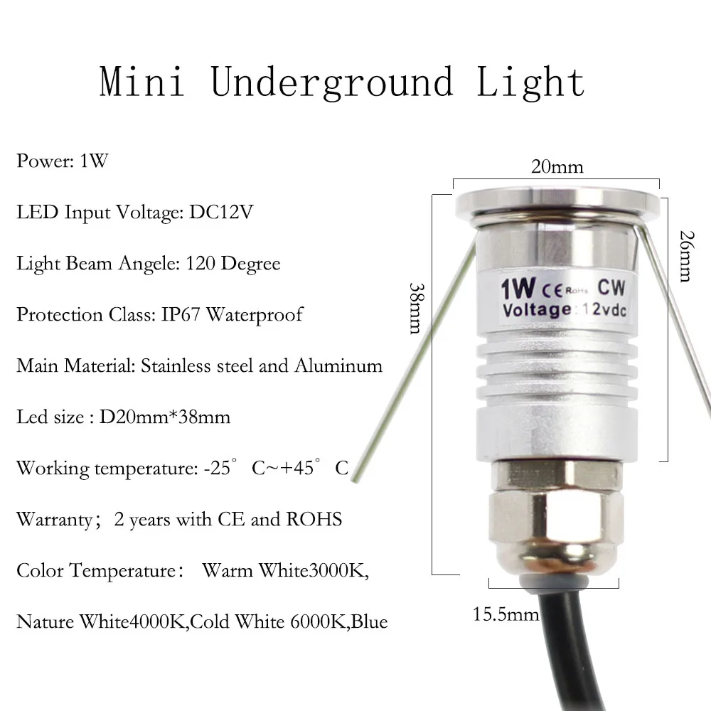 Mini LED 12V 1W światło pokładowe wpuszczany na zewnątrz Led Spot wodoodporny IP67 podświetlenie schodka ścieżka ogrodowa gwiazda wystrój podziemny