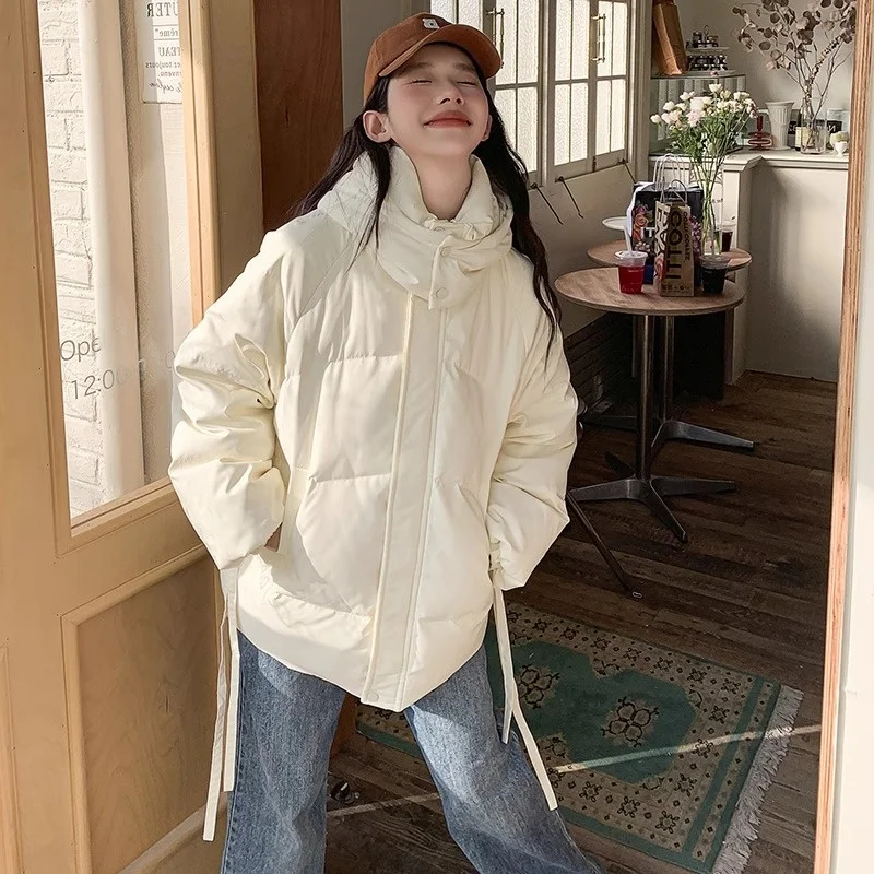 

plus Size Bread Sle Jaet Zipper Loose Fit Thiened Stand Collar Women's Autumn Winter Faion Outerwear Pure Color