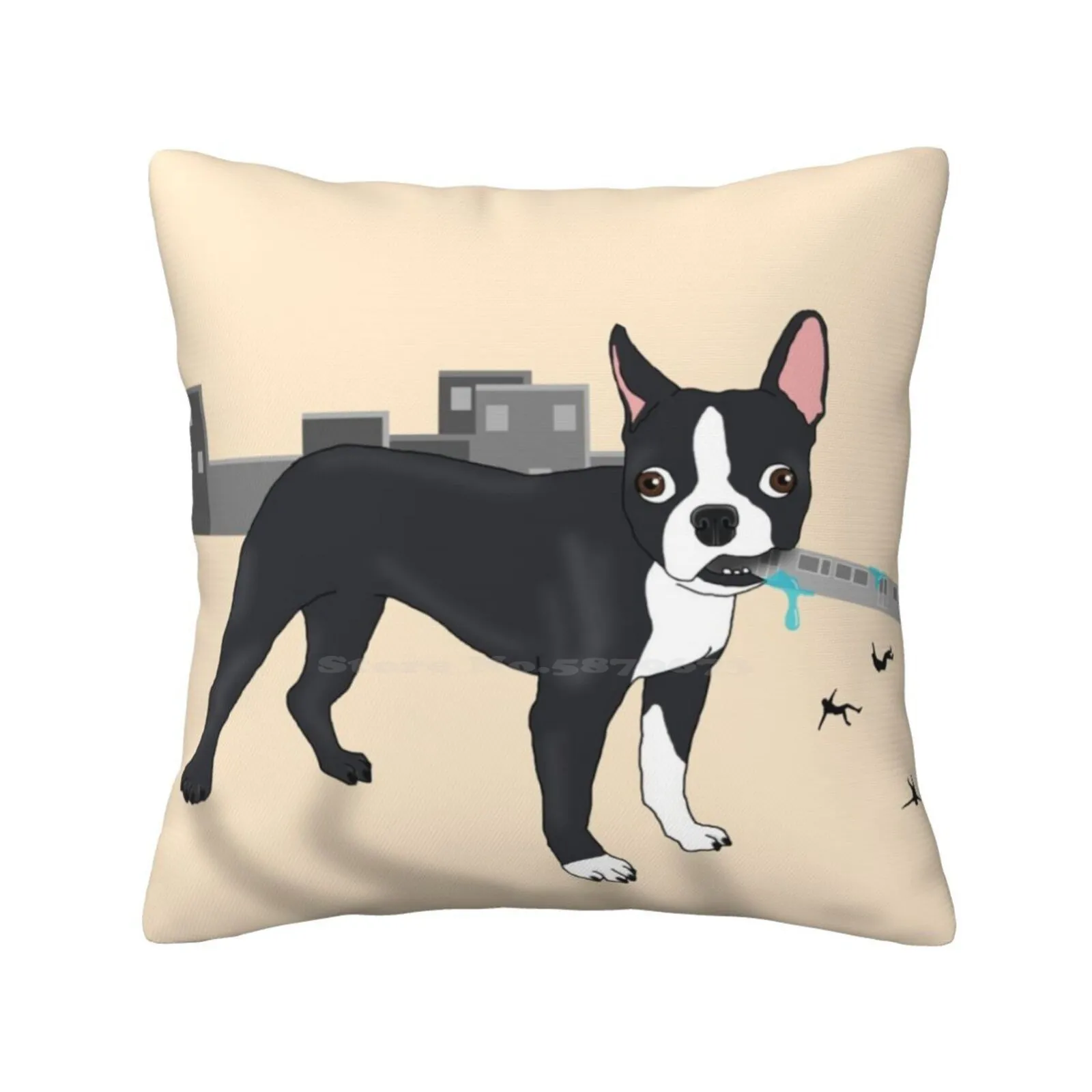 Attack Of The Colossal Boston Terrier!!! Fashion Sofa Throw Pillow Cover Pillowcase Boston Terriers American City Drooling