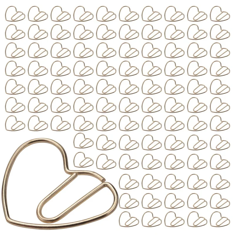 100 Pieces Love Heart Shaped Small Paper Clips Bookmark Clips For Office School Home Metal Paper Clips