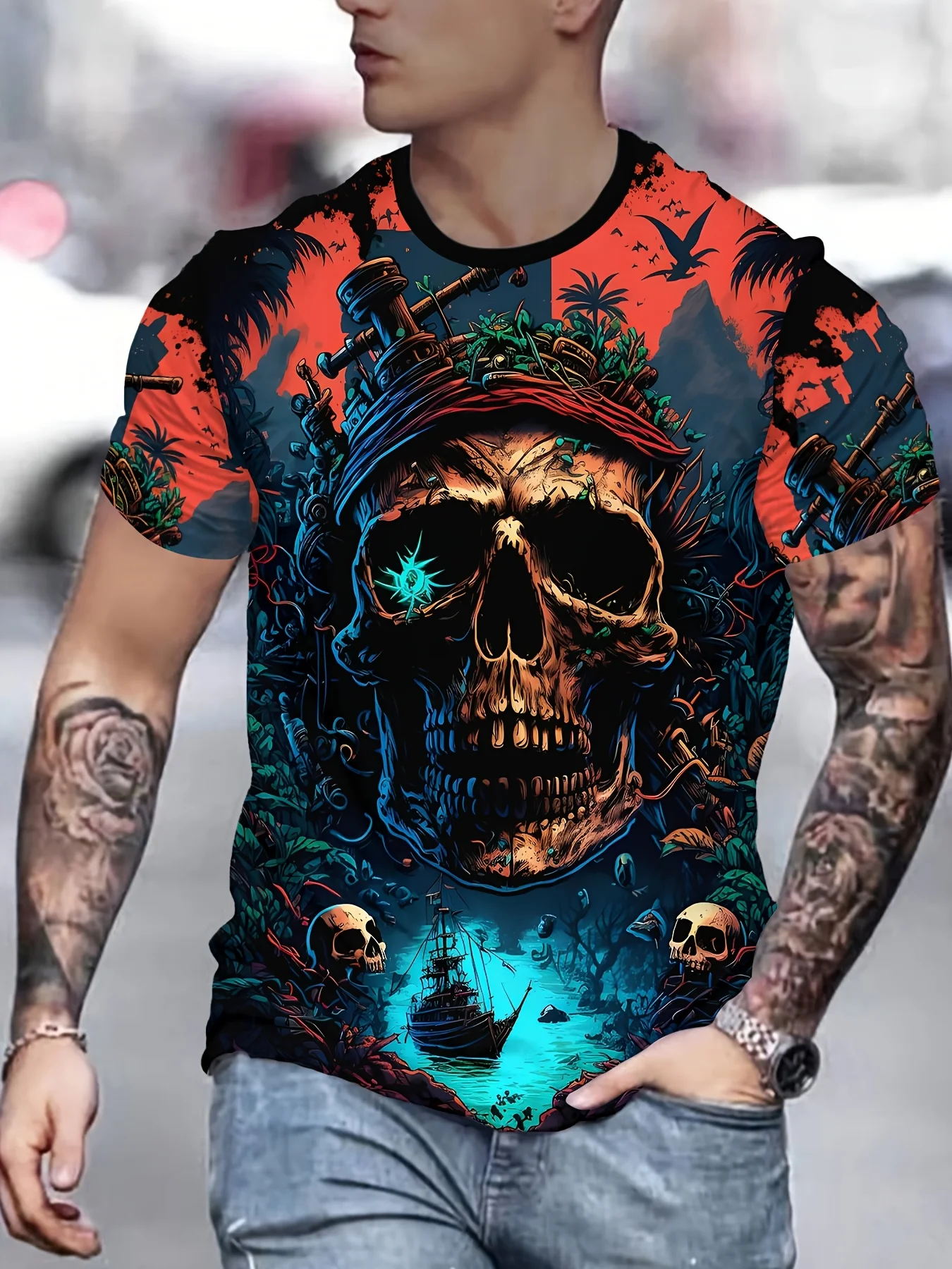 

Men's 3D Judas Priest Graphic Tee , Casual Polyester Crew Neck T-Shirt, Machine Washable, Band Merchandise|Bold Graphic Tee|