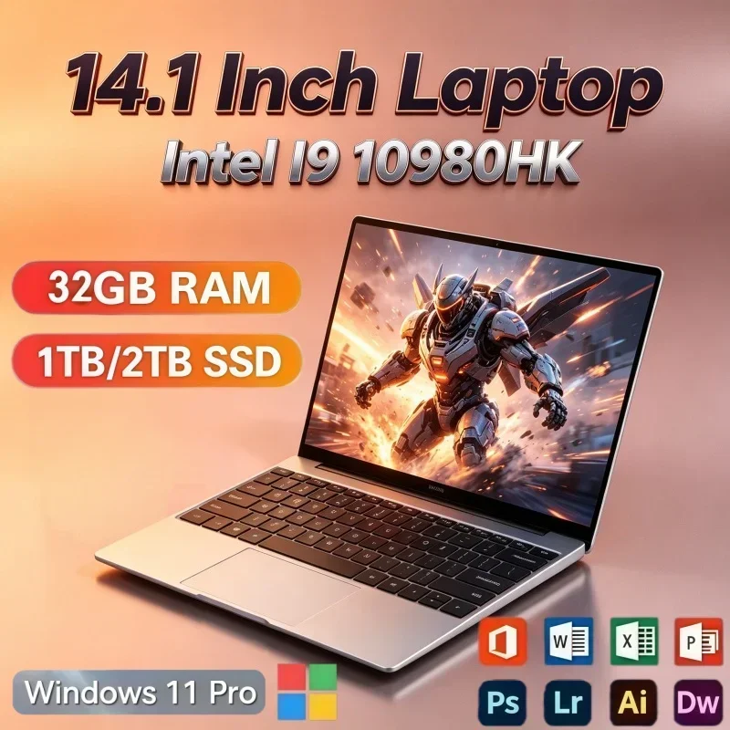14.1 Inch Full HD Laptop Computer Intel Core I9‑10980HK 32GB RAM 2TB SSD Windows 11 Slim Portable PC For Home Daily Use