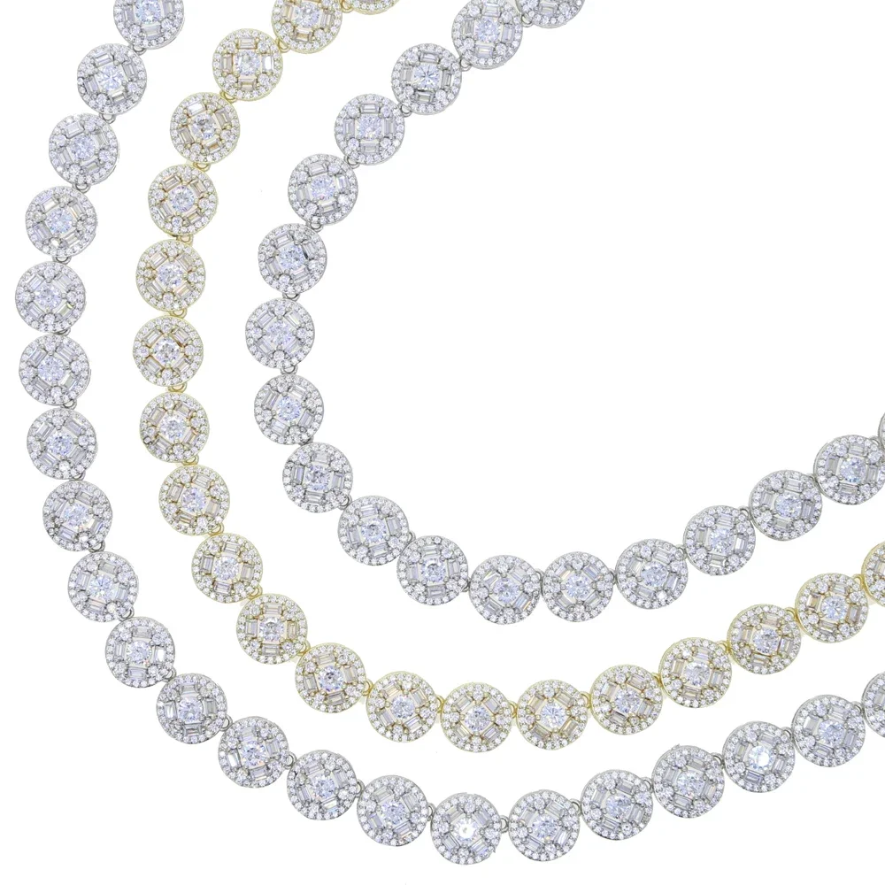 Sparking 5A CZ Charm Necklace Silver Color Iced Out Bling CZ Round Zircon 10mm Tennis Chain Necklaces Hip Hop Women Men Jewelry