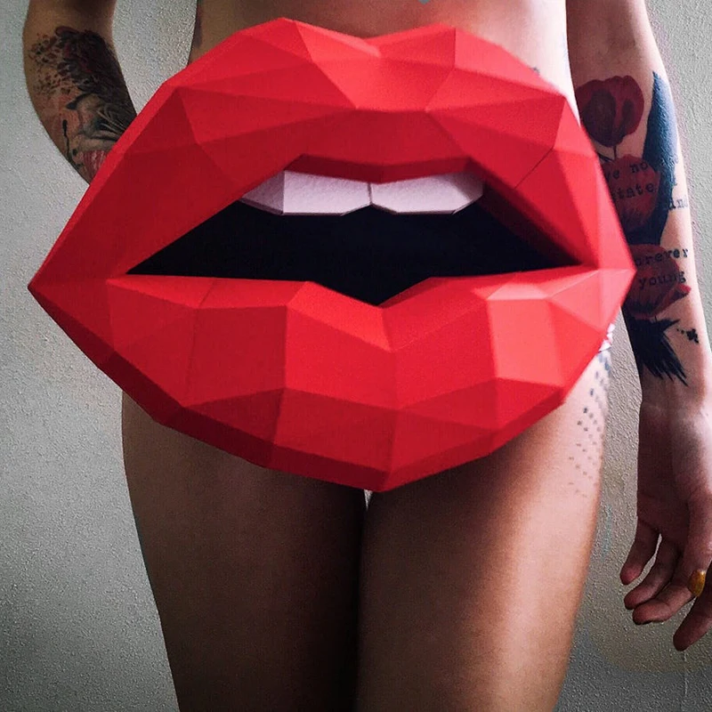 Flame red lips women\'s cosmetics lipstick shop wall three-dimensional paper art decoration ornaments personality