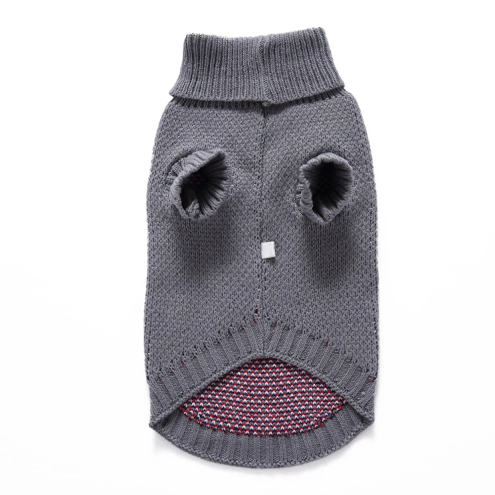 

Warm Dog Sweater Knitted Turtleneck Winter Pet Clothing Grey Size L Fashion Puppy Costume Holiday Festive Print Stretchable Easy