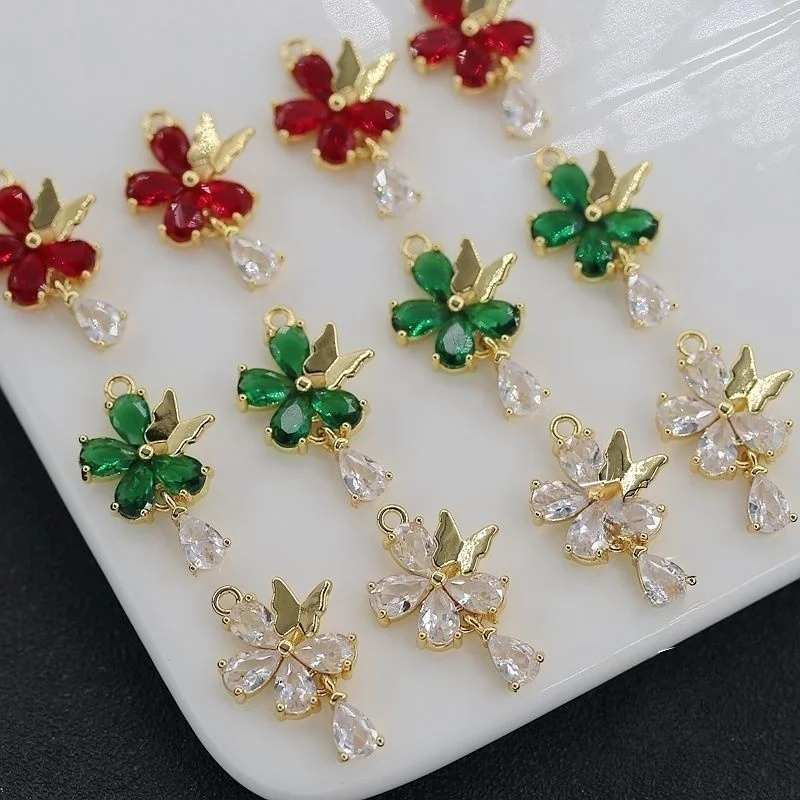 

2PCS 18K Gold Plated Brass with Zircon Butterfly Shaped glass Waterdrop Pendant DIY Necklace Earrings Jewelry Finding