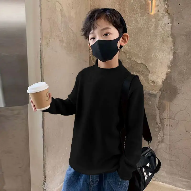 Children's Bottom Shirt Autumn and Spring New Boys' T-Shirt Half High Neck Warm and Handsome Top Kids Clothes