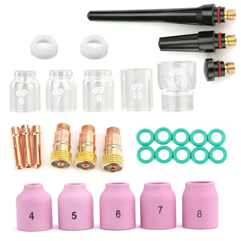 31PCS For WP-17/18/26 TIG Welding Torch For Stubby Gas Lens #12 Glass Cup Collet Nozzles Set Practical Accessories