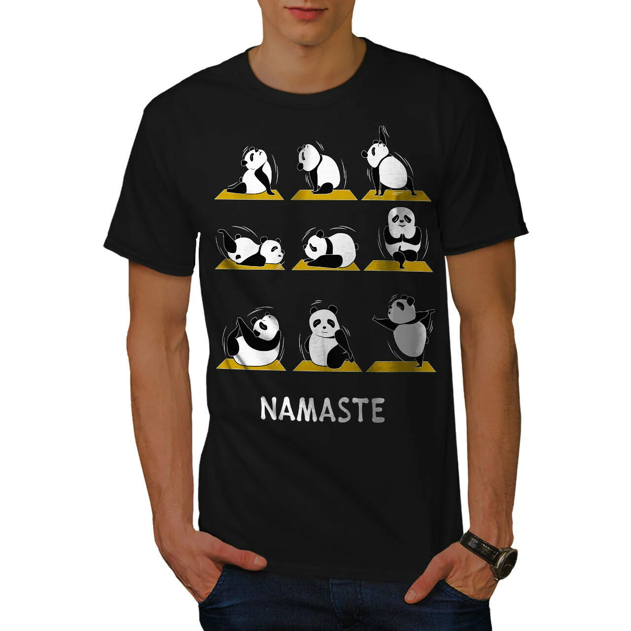 

Namaste Funny Panda Yoga Poses Graphic Printed T Shirt. Short Sleeve 100% Cotton Casual T-shirts Loose Top Size S-3XL