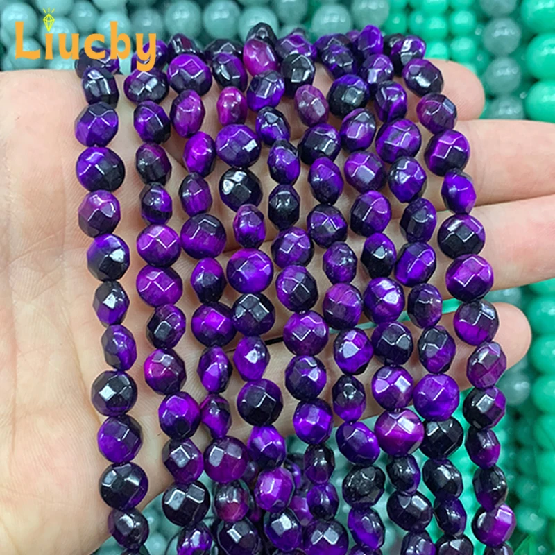 Round Purple Tiger Beads para fazer jóias, 100% pedra natural, pérolas soltas, DIY Decoração Gift Crafts, 15 polegadas, atacado, 8mm