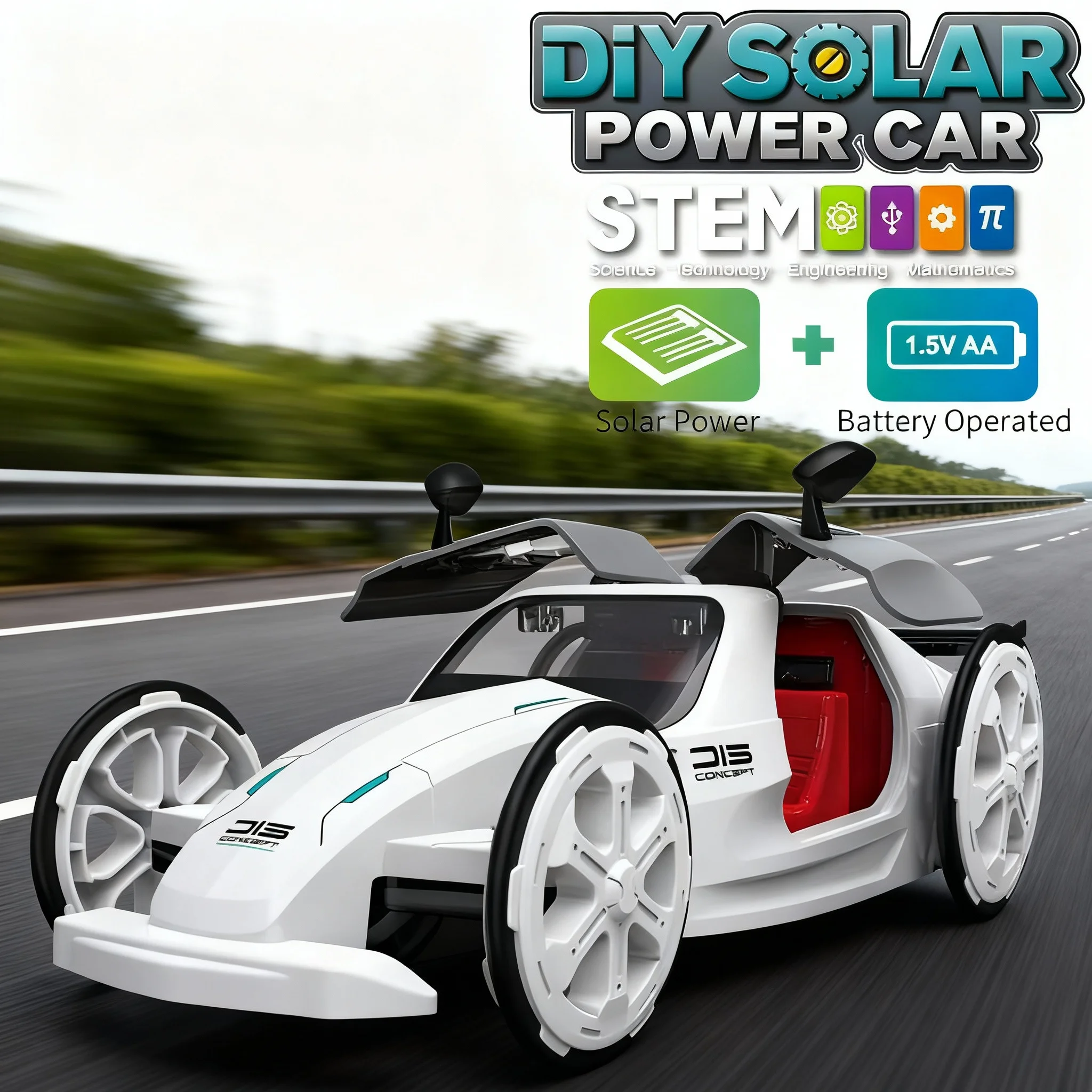 Brinquedo de carro esportivo movido a energia solar para crianças - Coleção educacional de painéis solares DIY Kit de montagem solar - Eco-Friendly movido a energia solar V
